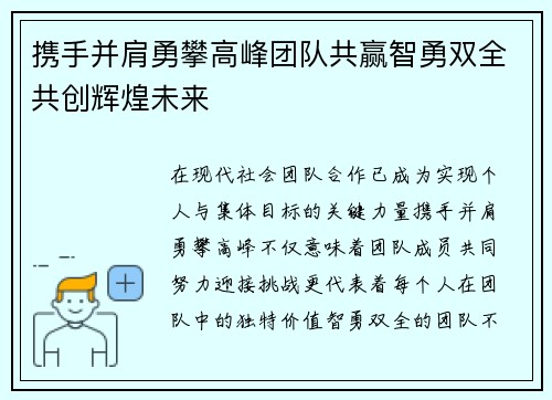 携手并肩勇攀高峰团队共赢智勇双全共创辉煌未来